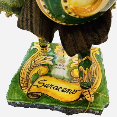 Pupo siciliano, Paladino in ceramica Caltagirone, h 55 cm ca. Linea Carolingia, base pietra lavica - SARACENO - - 