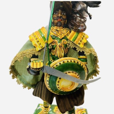 Pupo siciliano, Paladino in ceramica Caltagirone, h 55 cm ca. Linea Carolingia, base pietra lavica - SARACENO - - 