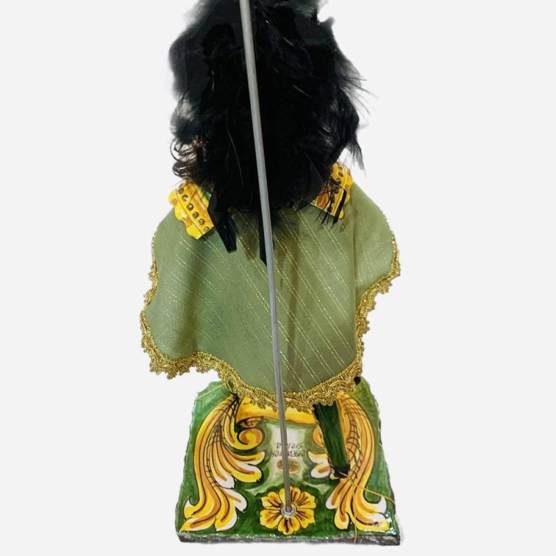 Marioneta siciliana, Paladín en cerámica Caltagirone - línea carolingia - base de piedra de lava - SARACEN - cm 55x20 - 