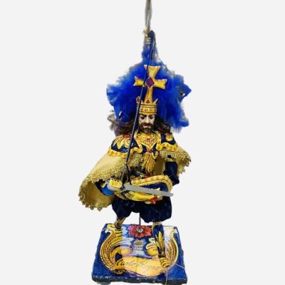 Sizilianische Marionette, Paladin aus Caltagirone-Keramik – karolingische Linie – Sockel aus Lavastein – KARLS DER GROSS