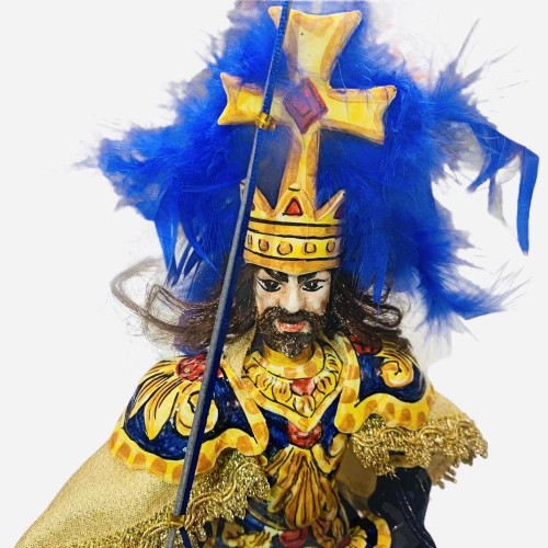 Sizilianische Marionette, Paladin aus Caltagirone-Keramik – karolingische Linie – Sockel aus Lavastein – KARLS DER GROSS 2