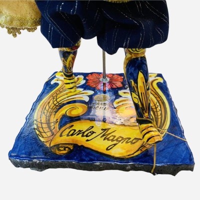 Sicilian puppet, Paladin in Caltagirone ceramic - Carolingian line - lava stone base - CHARLES THE GREAT - 55x20 cm - 