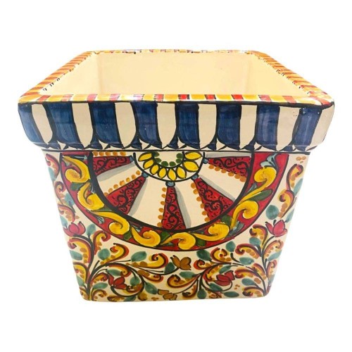 Vaso quadrado em fina cerâmica Caltagirone, decoração siciliana - Medidas 25x25x25 cm -  2