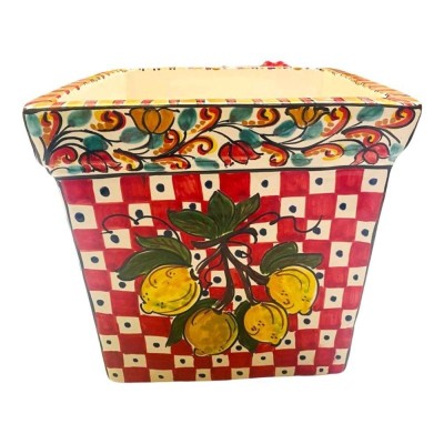 Vierkante vaas van fijn Caltagirone-keramiek, Siciliaanse decoratie - Afmetingen 25x25x25 cm - 