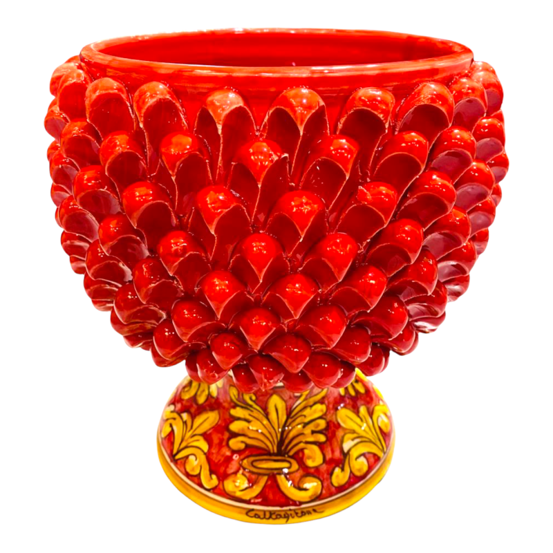 Vase Half Pigna Caltagirone färg Röd och Gambo dekorerad - Åtgärder D23xh24 cm - 