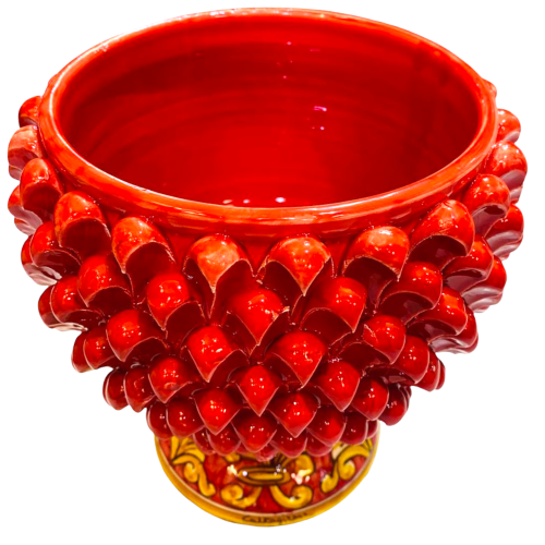 Vase Half Pigna Caltagirone color Red and Gambo – Measures D23xh24 cm -  2