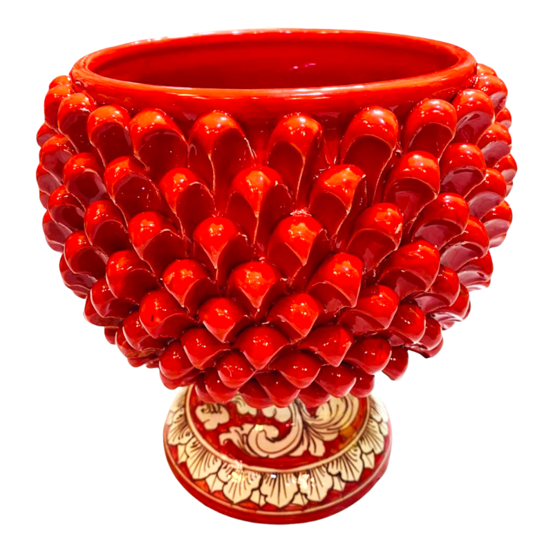 Halbe Pigna-Vase Caltagirone Rot, mit 4 Größenoptionen (1 Stück), weißem Barock-Dekorationsstiel - 