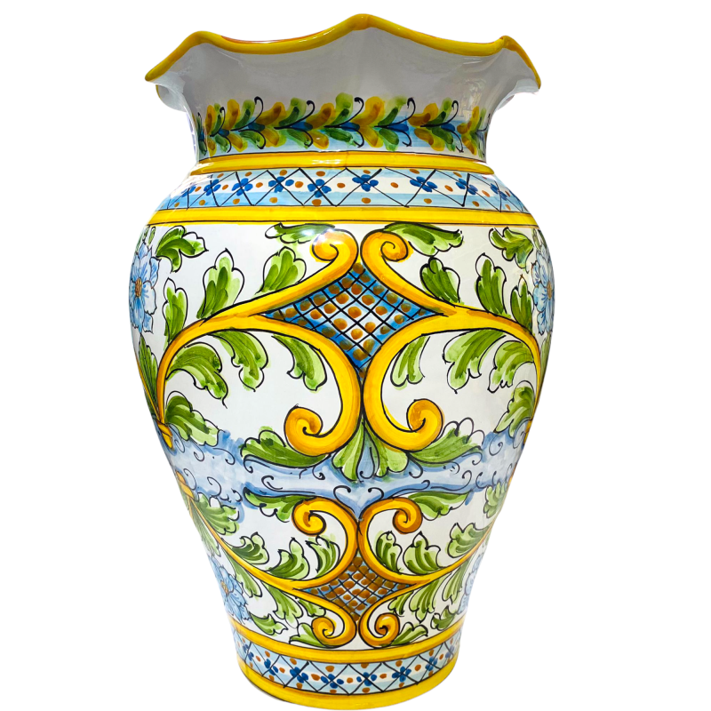 Grande giara portaombrelli ceramica di Caltagirone decoro Barocco e Fiori -  altezza 50 cm
