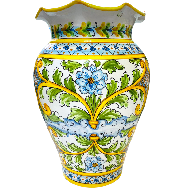 Paragüero grande de cerámica Caltagirone con decoración barroca y flores - altura 50 cm - 