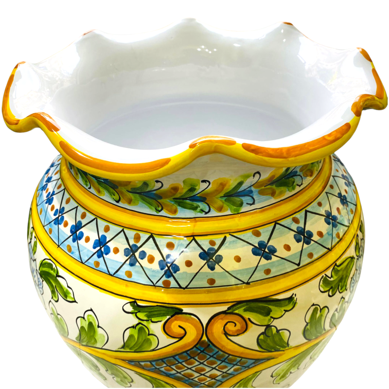 Großes Schirmglas aus Keramik aus Caltagirone mit Barock- und Blumendekor – Höhe 50 cm - 