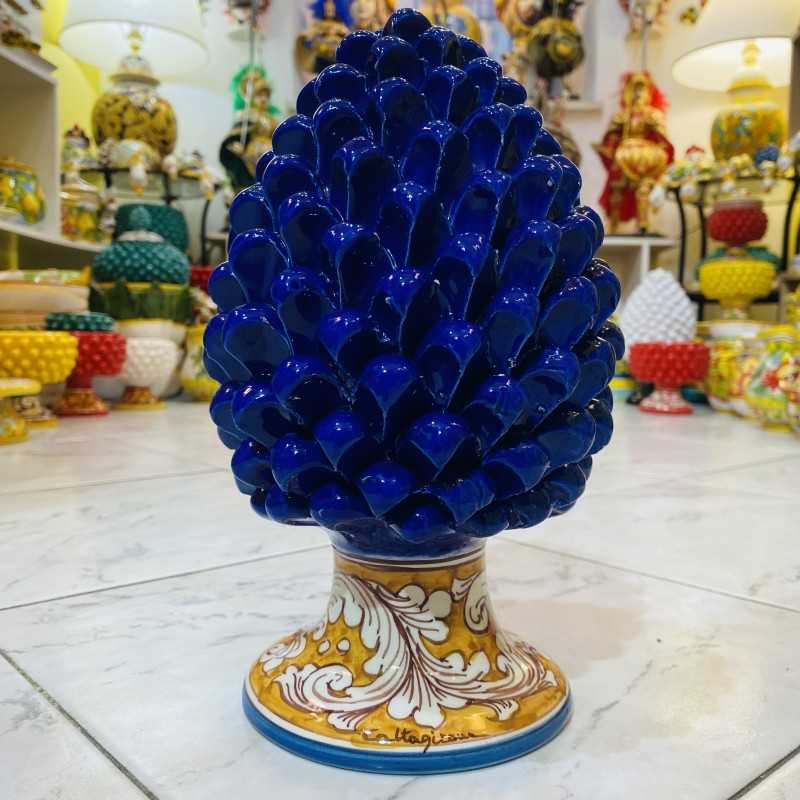 Pigna Caltagirone cobalt blue color and decorated stem h 25 cm - 