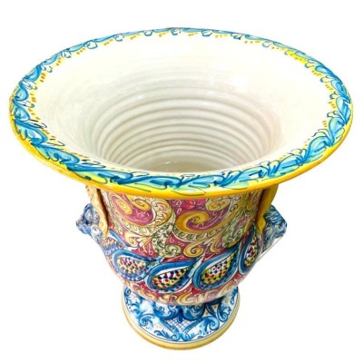 Vase Ceramic Villa of Caltagirone, bordò i ornato baroque, Manici e Teste di Leone – Measures about h52x41 cm - 