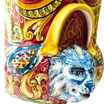 Vase Ceramic Villa of Caltagirone, bordò i ornato baroque, Manici e Teste di Leone – Measures about h52x41 cm - 