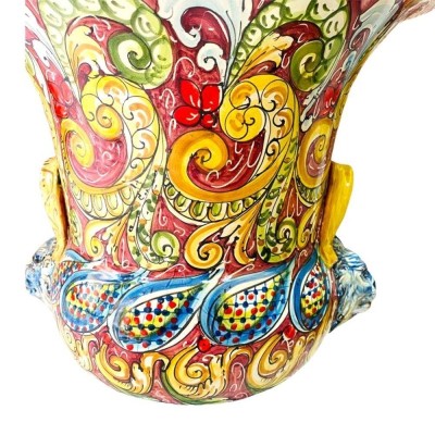 Vase Ceramic Villa of Caltagirone, bordò i ornato baroque, Manici e Teste di Leone – Measures about h52x41 cm - 