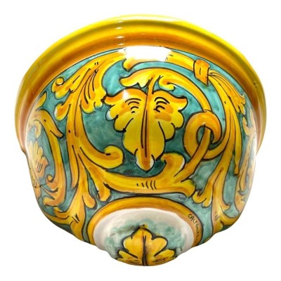 Mittelgroße Packtasche, Blumentopf oder Wandaschenbecher, von Hand dekoriert – Maße ca. 27 x 15 x 15 cm - 