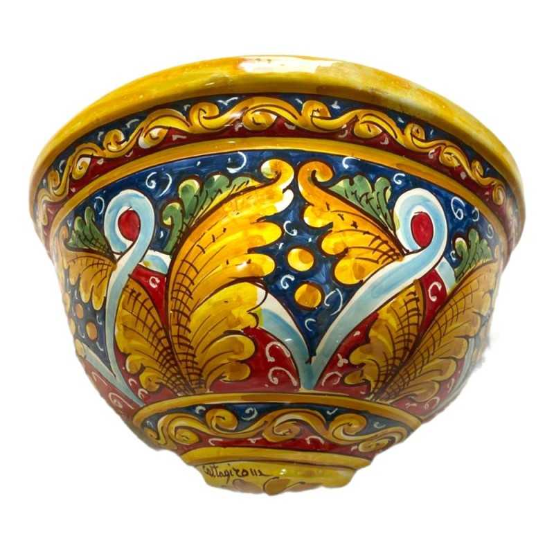 Pannier, Hängepflanzgefäß aus Caltagirone-Keramik mit barockem Dekor und Band, (1 Stück), erhältlich in 3 Größen - 