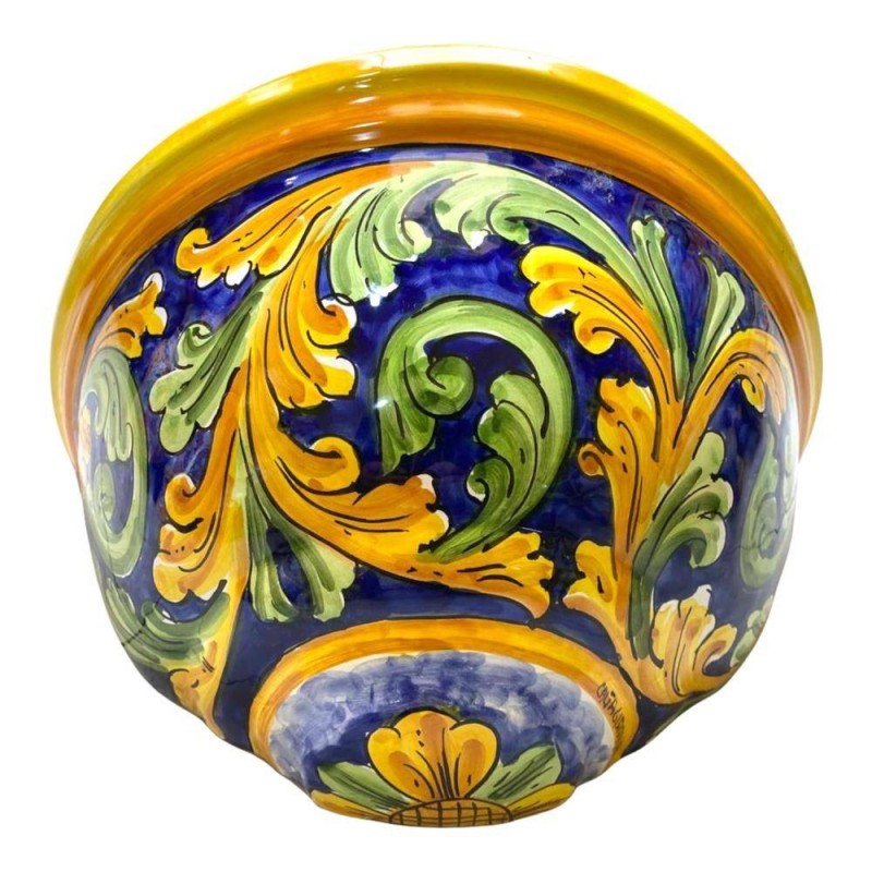 Gerla, Fioriera da appendere, ceramica Caltagirone, varie misure (1Unità) decoro Barocco, fondo Blu - 