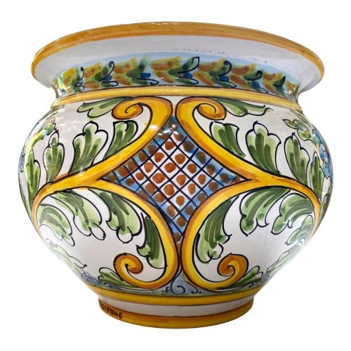 Cachepot Caltagirone Keramik-Pflanztopf, Blumendekor auf weißem Hintergrund, mit 5 Größenoptionen (1 Stück) - 
