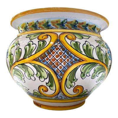 Cachepot Vaso per piante in ceramica Caltagirone, decoro floreale su fondo bianco, 5 opzioni dimensione (1Unità) - 