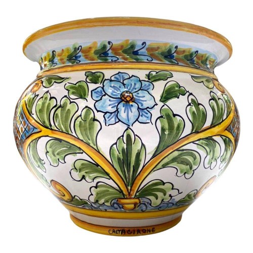 Cachepot Caltagirone Keramik-Pflanztopf, Blumendekor auf weißem Hintergrund, mit 5 Größenoptionen (1 Stück) -  2