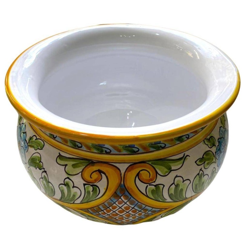 Cachepot Caltagirone Keramik-Pflanztopf, Blumendekor auf weißem Hintergrund, mit 5 Größenoptionen (1 Stück) - 