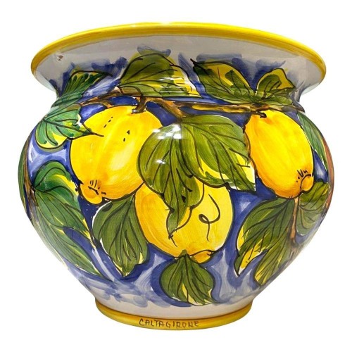 Cachepot, ceramic plant pot with lemon and pomegranate decoration, with 5 size options (1pc) -  2