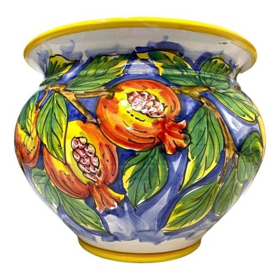 Cachepot, vaso per piante in ceramica decoro Limoni e Melograni, con 5 opzioni dimensione (1Unità) - 
