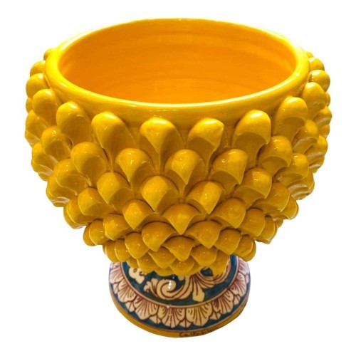 Vase Half Pigna Caltagirone färg Gul och Gambo dekorerad - Mod03 Åtgärder D23xh24 cm -  2