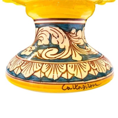 Vaso Mezza Pigna Caltagirone Giallo, con 4 opzioni misura (1Unità) gambo blu decoro barocco bianco - 