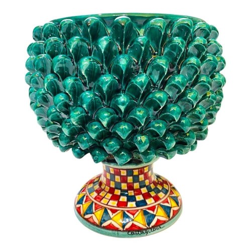Caltagirone Verderame Half Pine Cone Vaas, met 4 maatopties (1pc) steel met Siciliaanse kardecoratie - 