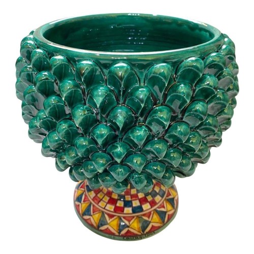 Caltagirone Verderame Vase mit halben Tannenzapfen, mit 4 Größenoptionen (1 Stück), Stiel mit sizilianischer Karrendekor 2