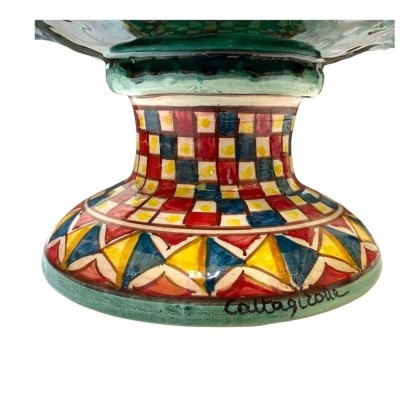 Caltagirone Verderame Vase mit halben Tannenzapfen, mit 4 Größenoptionen (1 Stück), Stiel mit sizilianischer Karrendekor