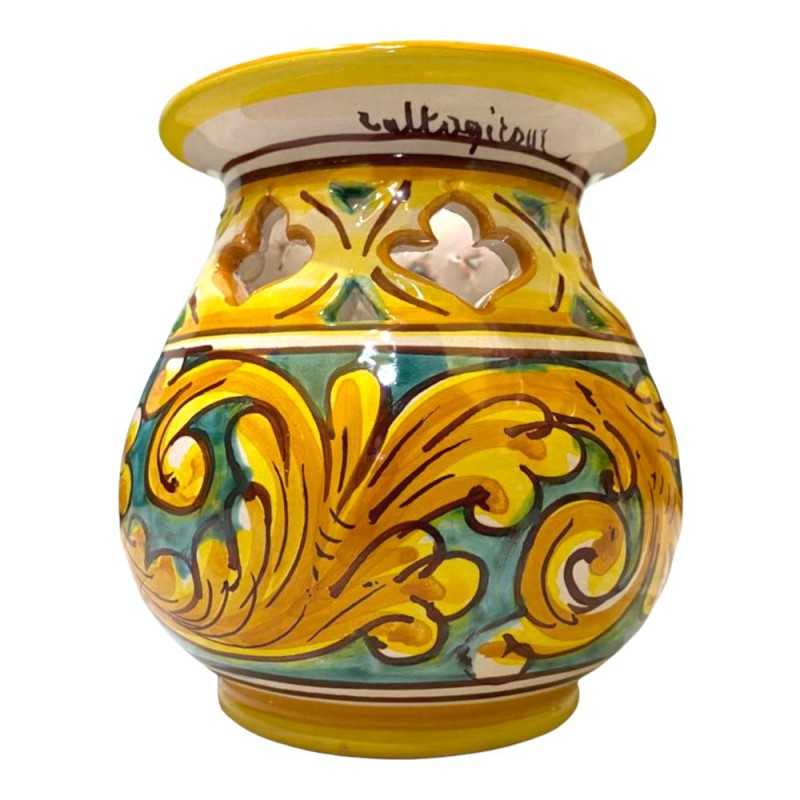 Vasetto traforato in pregiata ceramica di Caltagirone - Misure circa h14x12 cm circa - 
