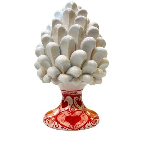 Pinha de cerâmica siciliana Caltagirone altura 16 cm com decoração de corações na base - 