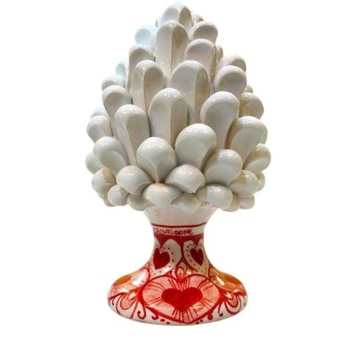 Pigna siciliana ceramica di Caltagirone, h 16 cm ca. gambo decoro Cuori - 
