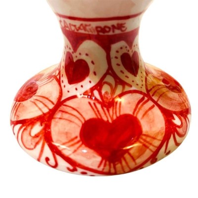 Pigna siciliana ceramica di Caltagirone, h 16 cm ca. gambo decoro Cuori - 