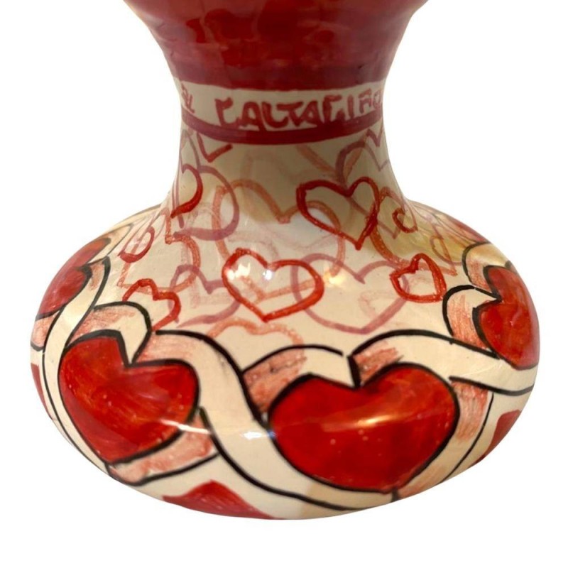 Piña de cerámica siciliana Caltagirone altura 16 cm con base decorativa Corazones - 