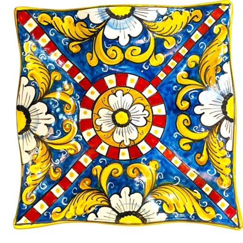 Sicilian ceramic pocket emptier with cart decoration - cm 25x25 h4 - 