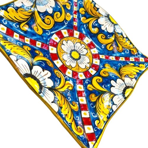 Vide-poche en céramique sicilienne à décor de chariot - 25x25 h4 cm -  2