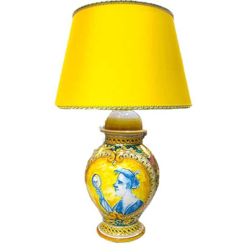 Lampe baroque en céramique sicilienne, décoration Femme au miroir - hauteur 80cm - 