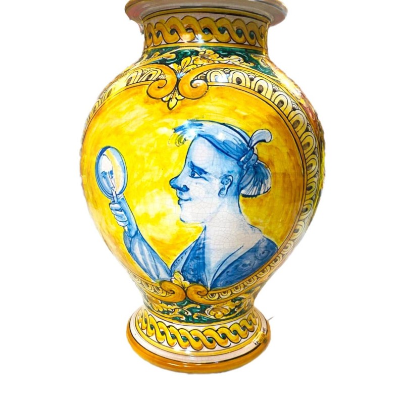 Lámpara barroca de cerámica siciliana decoración Mujer en el espejo - altura 80cm - 
