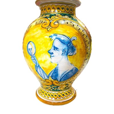 Lámpara barroca de cerámica siciliana decoración Mujer en el espejo - altura 80cm - 