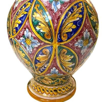 Lampe baroque en céramique sicilienne, décoration Femme au miroir - hauteur 80cm - 