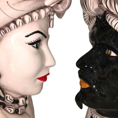 Head of Moro Caltagirone with Crown - height about 37 cm - 