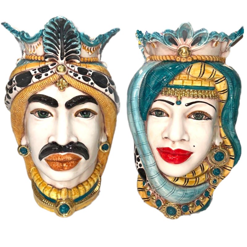 Pair of Caltagirone Moron Head met Zecchino Gold, ongeveer 40 cm - 