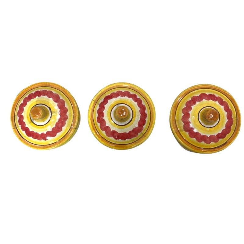 Tris Barattoli in pregiata ceramica siciliana, h 14 x Ø 10 cm Sale, Zucchero e Caffè frutta mista - 