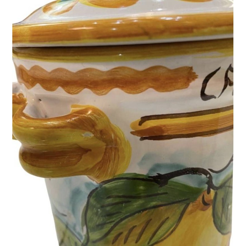 Pots Tris en céramique fine sicilienne - Sel, Sucre et Café citrons fond vert - 