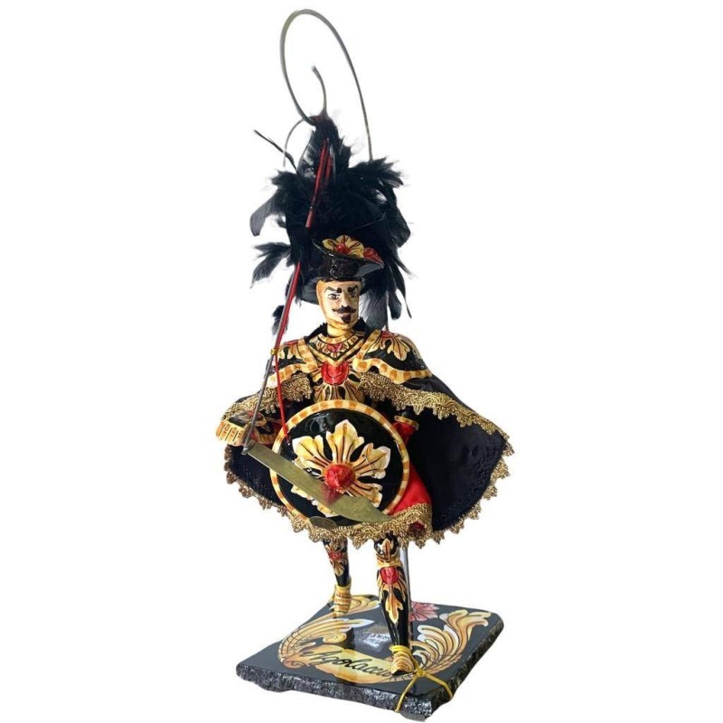 Marionete siciliana, Paladino em cerâmica Caltagirone - linha carolíngia - base em pedra lávica - AGOLACCIO - cm 55x20 -