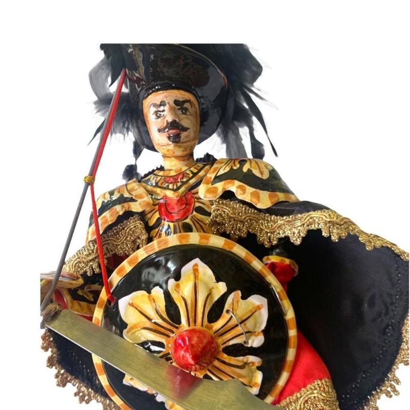 Sicilian puppet, Paladin in Caltagirone ceramic - Carolingian line - lava stone base - AGOLACCIO - cm 55x20 - 