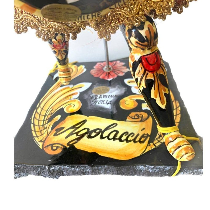 Sicilian puppet, Paladin in Caltagirone ceramic - Carolingian line - lava stone base - AGOLACCIO - cm 55x20 - 